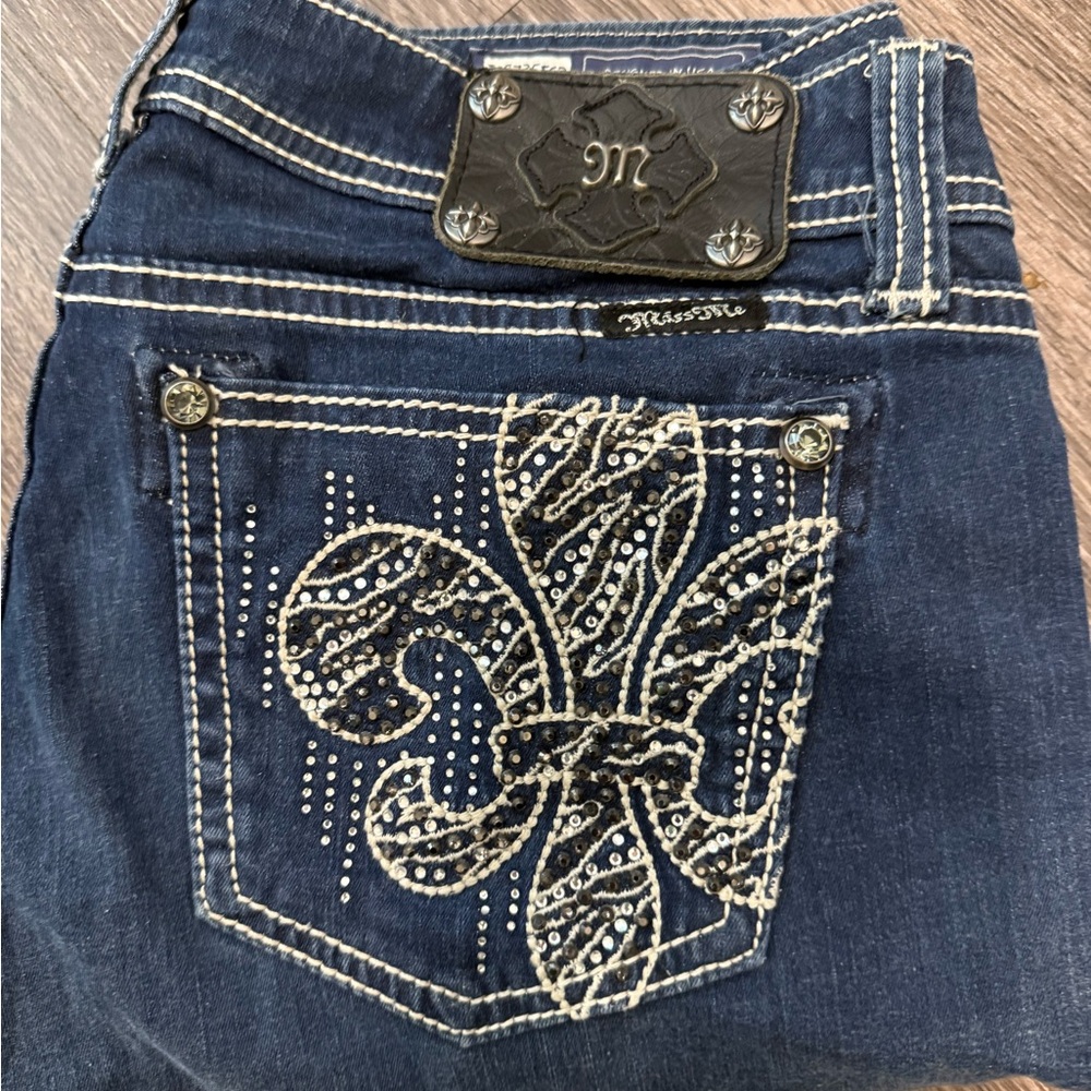 Miss Me Navy Jeans with Embellished Fleur-de-Lis